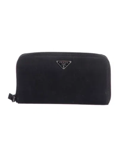 Pre-owned Prada Nylon Continental Wallet In Black