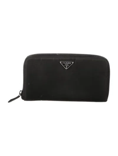 Pre-owned Prada Nylon Continental Wallet In Black