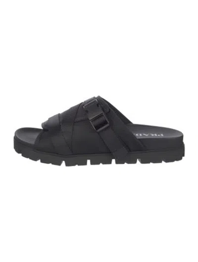 Pre-owned Prada Nylon Slides In Black/blue
