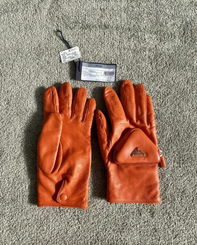 Pre-owned Prada Orange  Raf Triangle Pouch Gloves