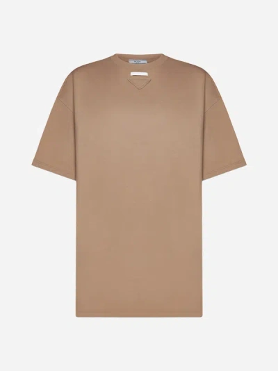 Prada Oversized Cotton T-shirt In Cork