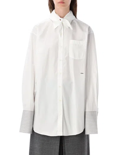 Prada Oversized Cotton Tie-neck Shirt In Bianco