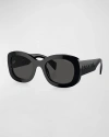 Prada Oversized Logo Acetate & Plastic Oval Sunglasses In Bone