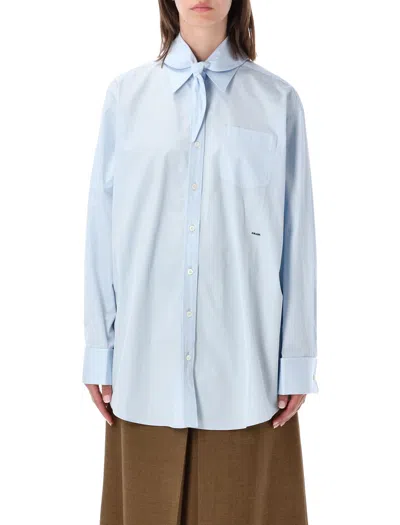 Prada Oversized Poplin Shirt With Detachable Scarf In Astro