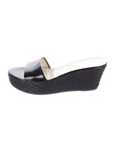 Pre-owned Prada Patent Leather Braided Accents Slides In Black