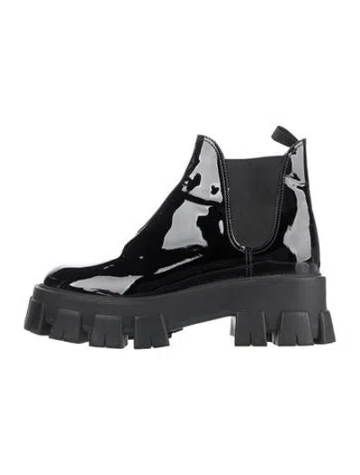 Pre-owned Prada Patent Leather Chelsea Boots In Black