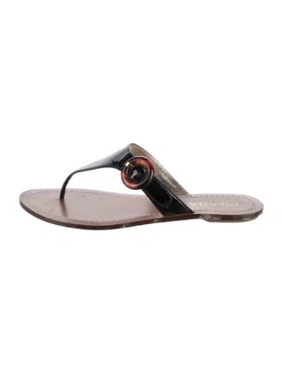 Pre-owned Prada Patent Leather Flip Flops In Black