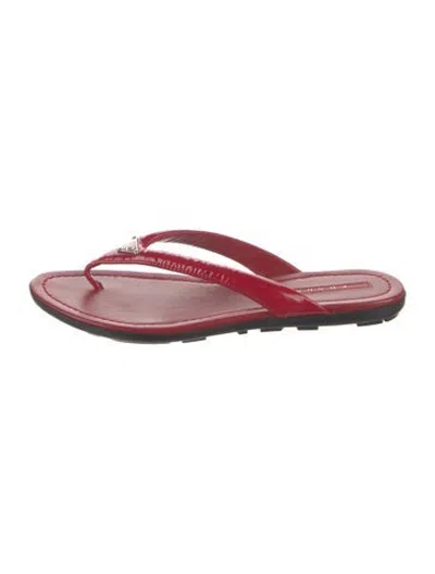 Pre-owned Prada Patent Leather Flip Flops In Red