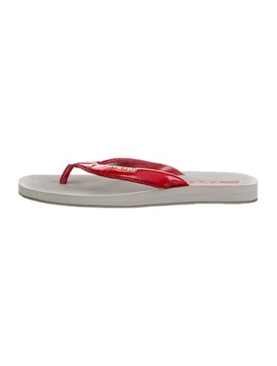 Pre-owned Prada Patent Leather Leather Trim Embellishment Flip Flops In Red