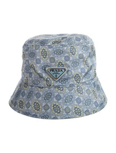 Pre-owned Prada Patterned Cotton Bucket Hat In Blue