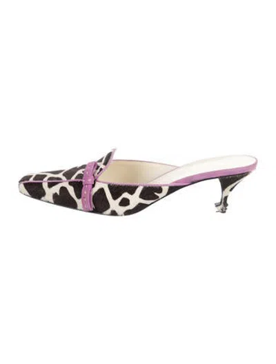 Pre-owned Prada Ponyhair Animal Print Mules In Black/purple/white