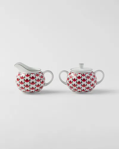 Prada Porcelain Milk Jug And Sugar Bowl Set - Vienna Red In Black/red