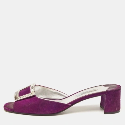 Pre-owned Prada Purple Suede Crystal Embellished Slide Sandals Size 39