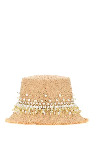 Prada Raffia Bucket Hat In Gray
