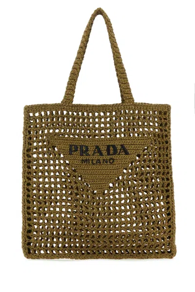 Prada Raffia Shopping Handbag With Cotton Lining In Brown