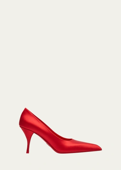 Prada Raso Silk Stiletto Pumps In Fuoco