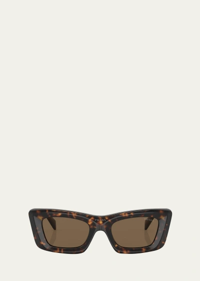 Prada Rectangular Marble Acetate Cat-eye Sunglasses In Tortoise