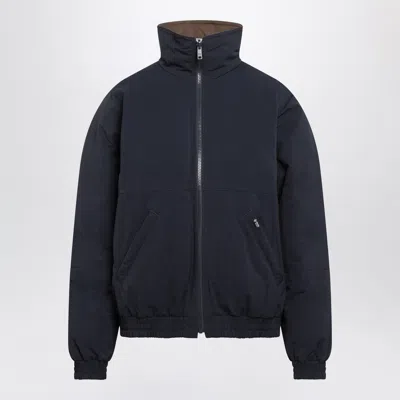 Prada Reversible Down Mini Jacket With High Collar And Logo Detail In Blue