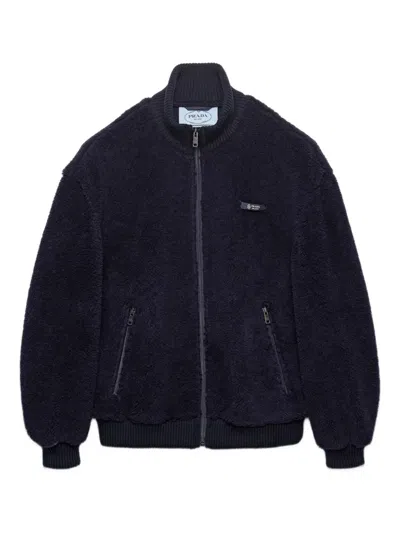 Prada Ribbed Logo-detail Jacket In Black