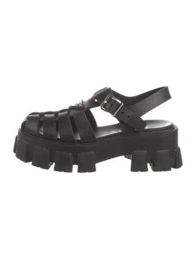 Pre-owned Prada Rubber Cutout Accent Gladiator Sandals In Black
