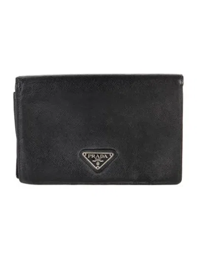 Pre-owned Prada Saffiano Leather Bifold Wallet In Black