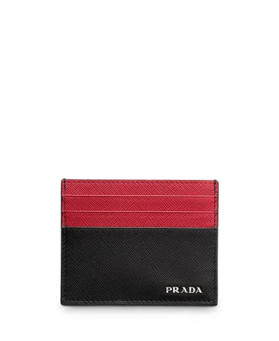 Prada Saffiano Leather Card Holder In Black