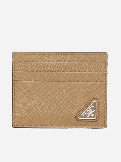 Prada Saffiano Leather Card Holder In Caramel