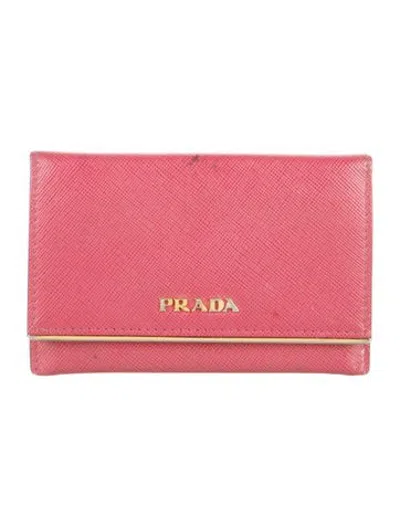 Pre-owned Prada Saffiano Leather Card Holder In Pink