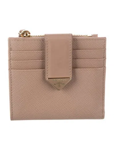 Pre-owned Prada Saffiano Leather Compact Wallet In Neutrals