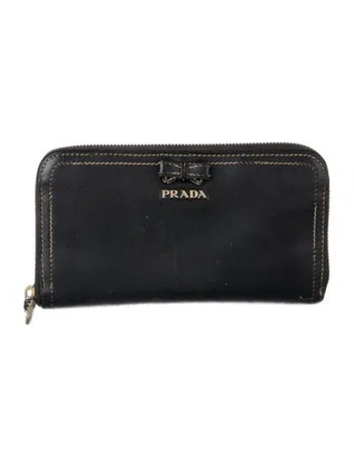 Pre-owned Prada Saffiano Leather Continental Wallet In Black
