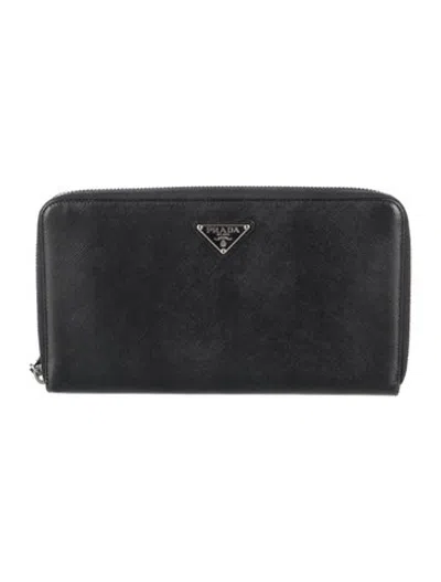 Pre-owned Prada Saffiano Leather Continental Wallet In Black
