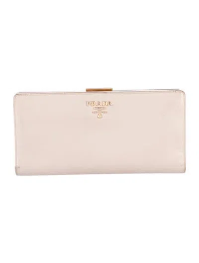 Pre-owned Prada Saffiano Leather Continental Wallet In Neutrals