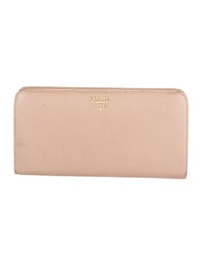 Pre-owned Prada Saffiano Leather Continental Wallet In Neutrals