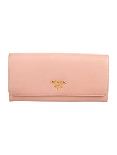 Pre-owned Prada Saffiano Leather Continental Wallet In Pink