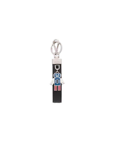 Prada Saffiano Leather Keychain In Black
