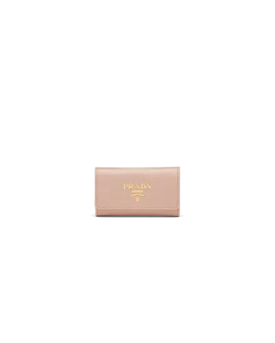 Prada Saffiano Leather Keychain In Powder Pink
