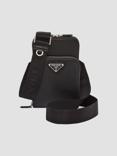 Prada Saffiano Leather Smartphone Case In Black