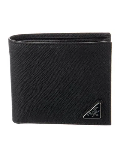 Pre-owned Prada Saffiano Lux Leather Bifold Wallet In Black