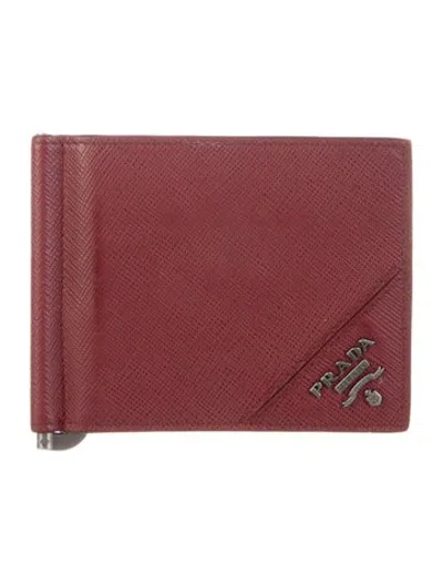 Pre-owned Prada Saffiano Lux Leather Bifold Wallet In Burgundy
