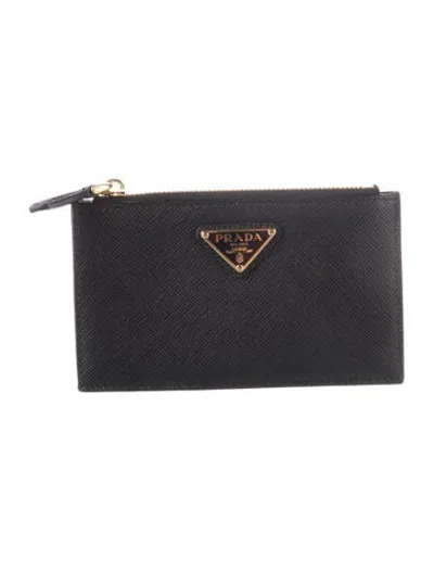 Pre-owned Prada Saffiano Lux Leather Card Holder In Black
