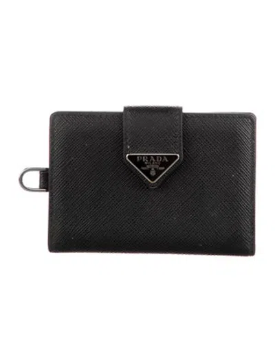 Pre-owned Prada Saffiano Lux Leather Card Holder In Black