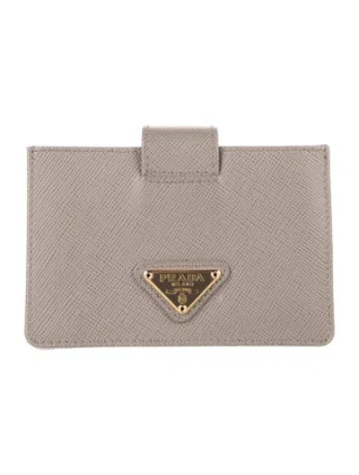 Pre-owned Prada Saffiano Lux Leather Card Holder In Grey