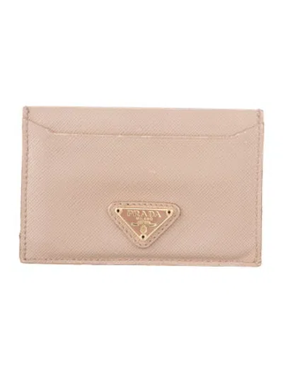Pre-owned Prada Saffiano Lux Leather Card Holder In Neutrals