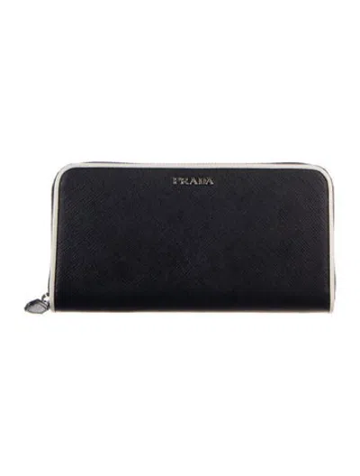 Pre-owned Prada Saffiano Lux Leather Continental Wallet In Black