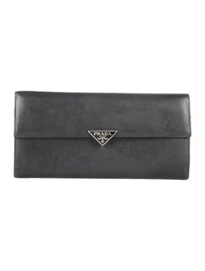 Pre-owned Prada Saffiano Lux Leather Continental Wallet In Black