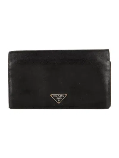 Pre-owned Prada Saffiano Lux Leather Continental Wallet In Black