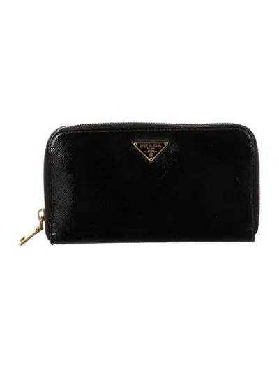 Pre-owned Prada Saffiano Lux Leather Continental Wallet In Black