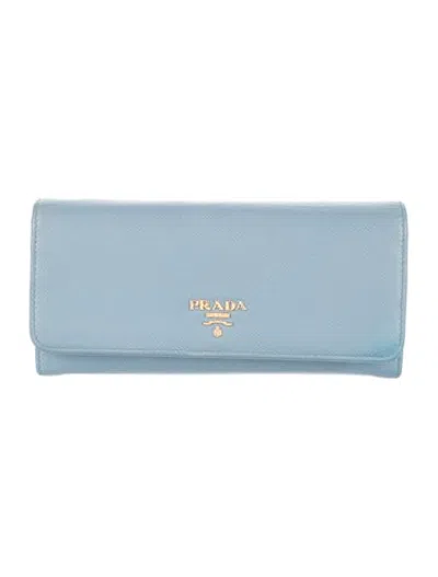 Pre-owned Prada Saffiano Lux Leather Continental Wallet In Blue