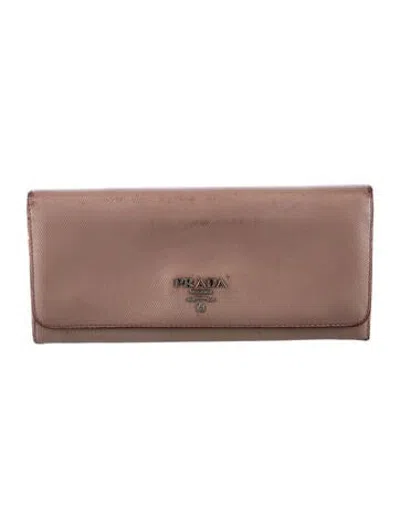 Pre-owned Prada Saffiano Lux Leather Continental Wallet In Neutrals