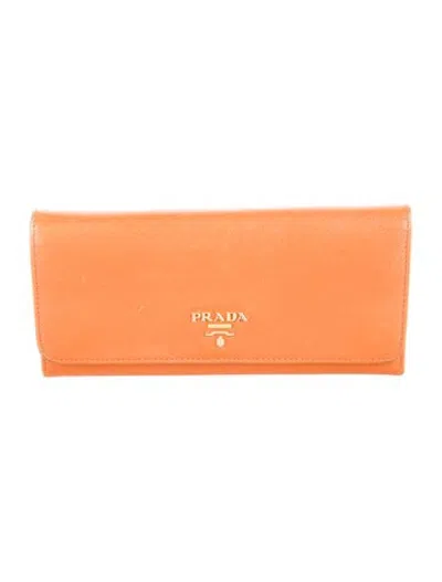 Pre-owned Prada Saffiano Lux Leather Continental Wallet In Orange